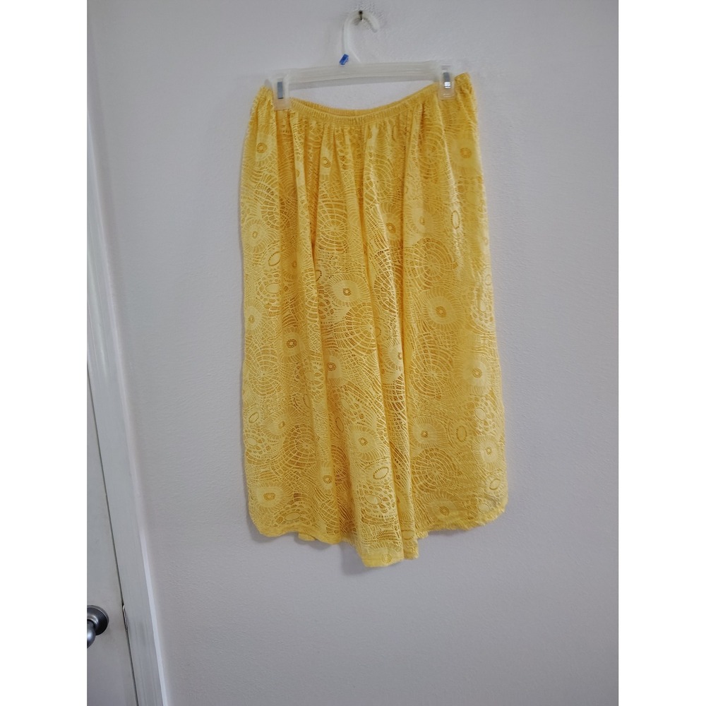 Rebdolls Carefree Yellow Lace Mid Skater Skirt Plus Size 2X NWT Floral Midi